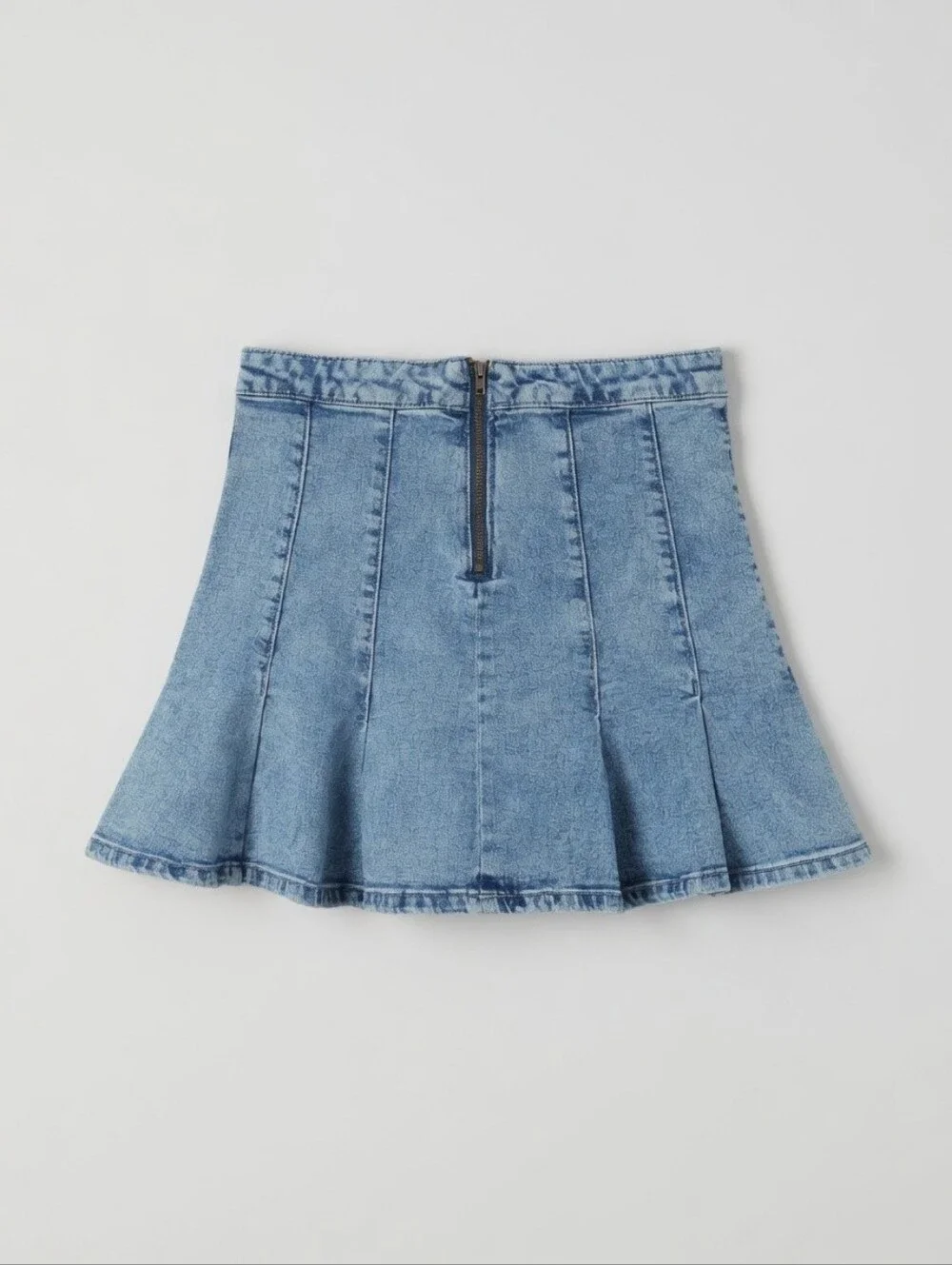 Juniors No Boundaries Denim Pleated Mini Skirt Sz 5 Light Wash Y2K Coastal Boho